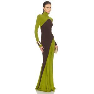 Elegant Green and Brown Maxi Dress